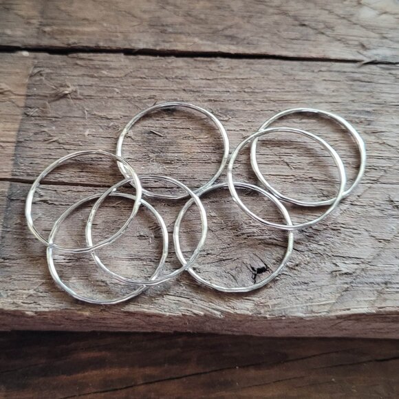 Sterling Silver Skinny Stacking Rings Hammered Thin Silver Rings Midi Ring - Picture 4 of 6